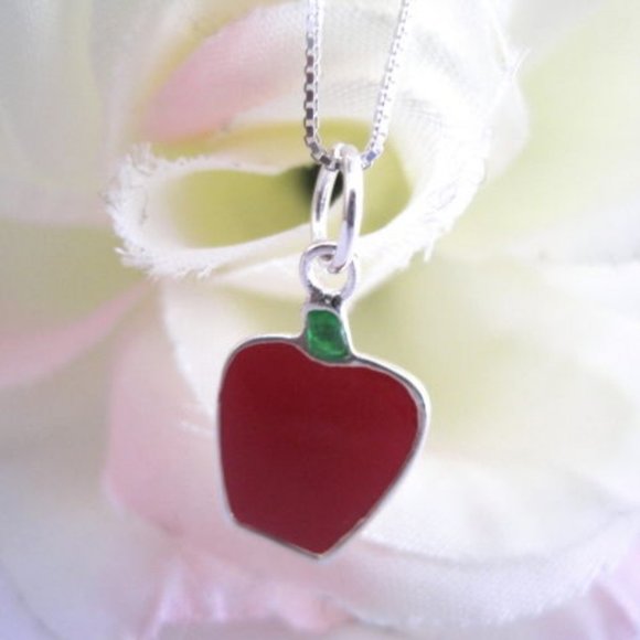 Sterling Silver Red Apple Handmade Necklace - Picture 1 of 3
